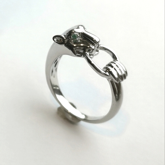 JEM Designs Shop Jewelry - Panther sterling silver ring chrome diopside eyes size 8